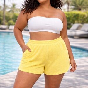 A New Day Terry Swim Shorts Yellow 2X NWT High Rise Elastic Waist Cover Up